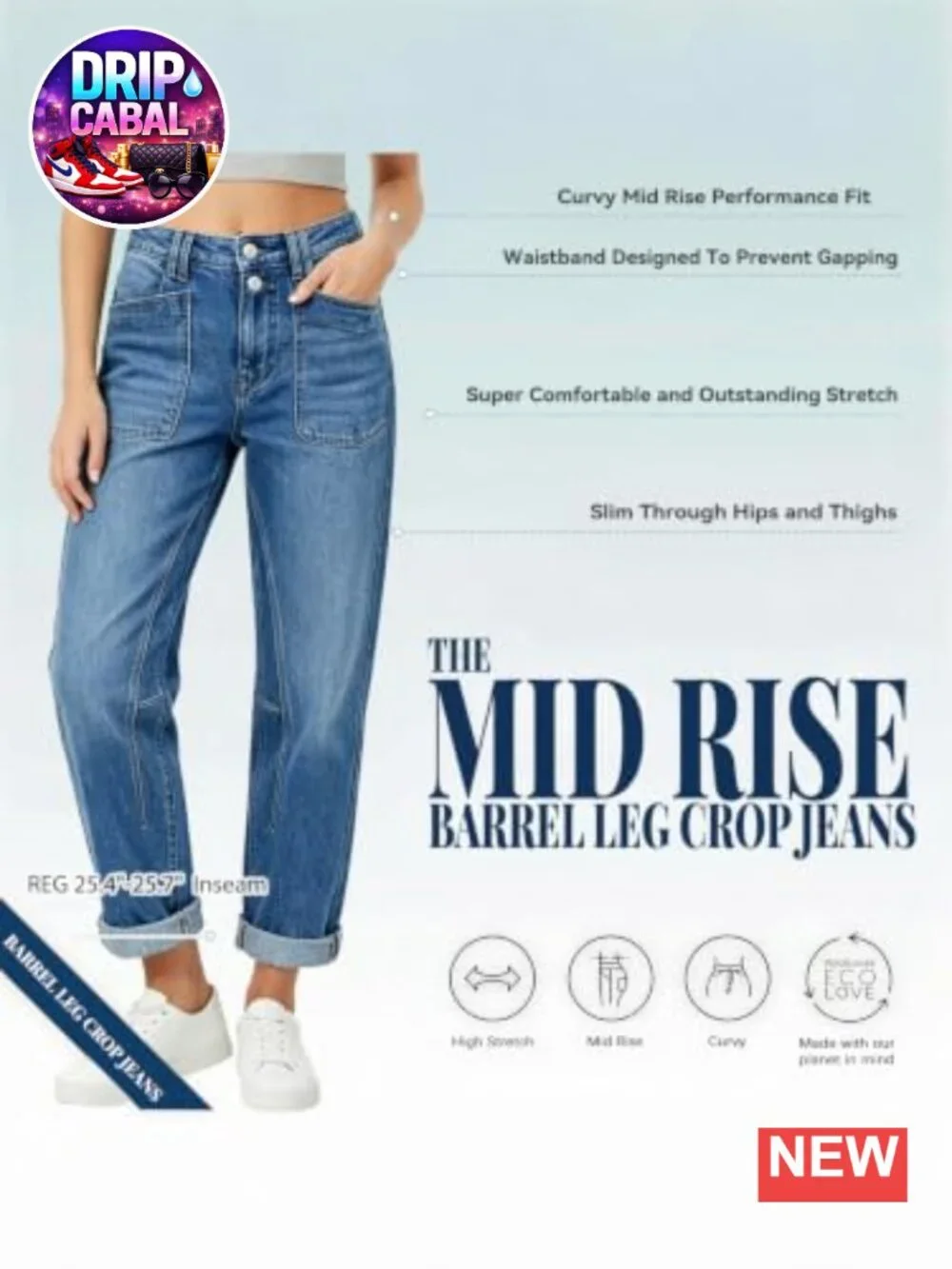 Mid Rise Barrel Leg Crop Jeans for Women Cotton Stretch High Waist